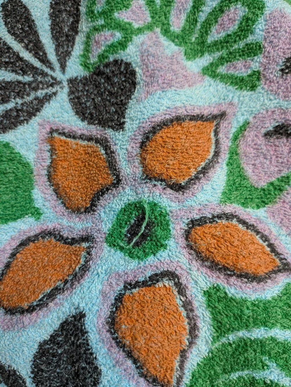 Vintage Bath Beach Towel Turquoise Flowers & Fringes